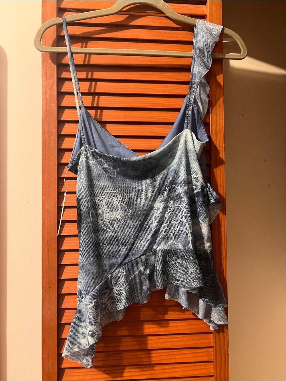 Blue Ruffle Asymmetrical Tank Top - Picture 4 of 6